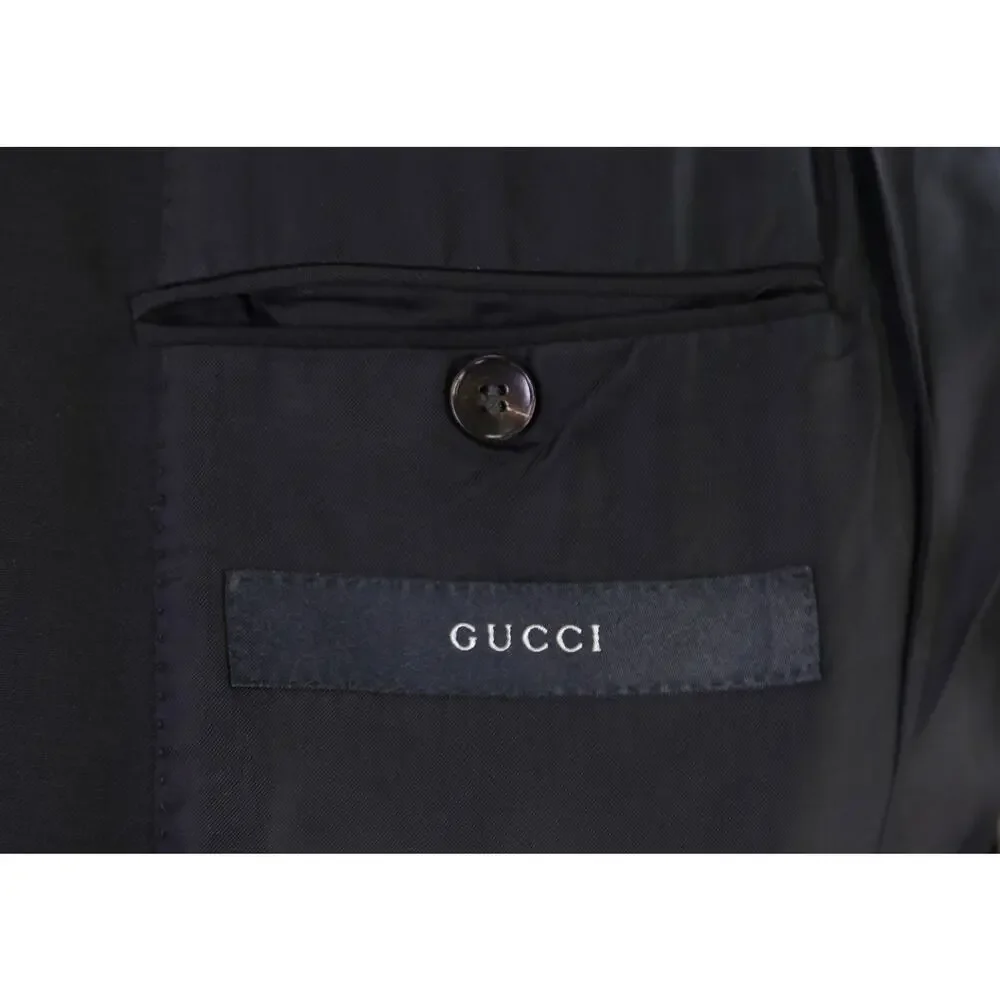 Gucci Tom Ford Era Solid Black 2-Btn Wool Mohair Suit Eu 44 US 34R